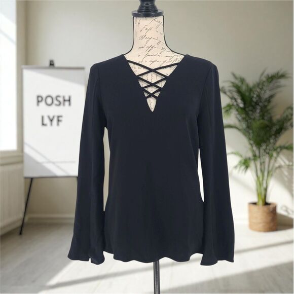 Ramy Brook Bell Sleeves V Neck Black Size 6 - Picture 1 of 10